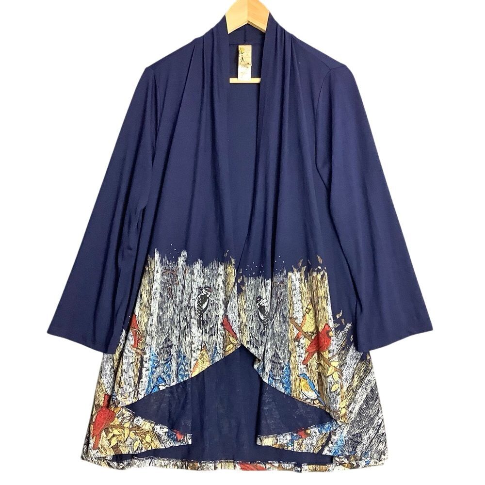 A Walk In The Park‎ Cardigan Womens Tunic Birds Lagenlook Tunic Swing Artsy